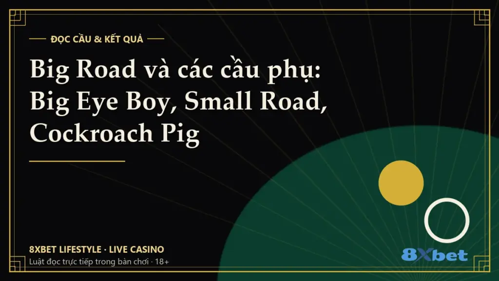 Thẻ bìa đen vàng art-deco ghi tiêu đề Big Road và các cầu phụ: Big Eye Boy, Small Road, Cockroach Pig